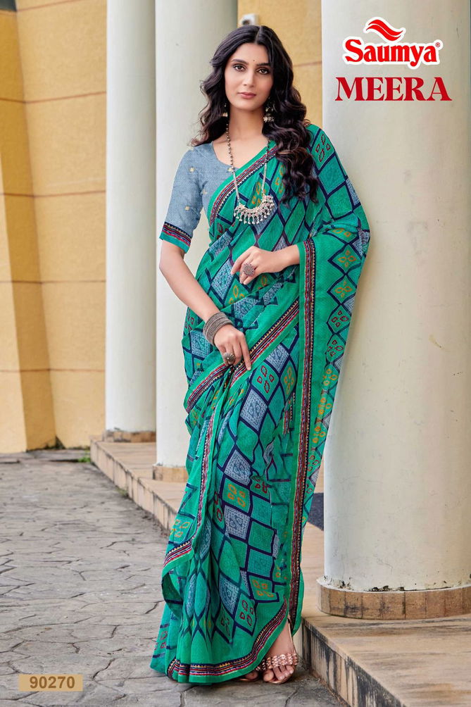 Meera By Saumya Printed Daily Wear Chiffon Saree Suppliers In Mumbai